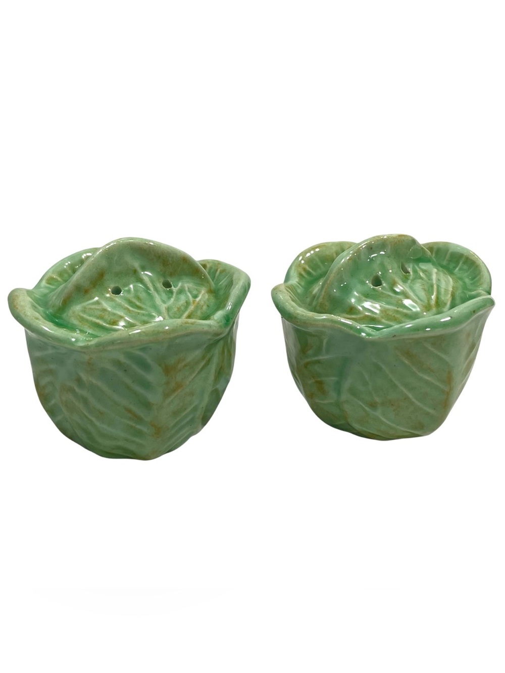 Vintage 1960s Cabbage Ceramic Salt & Pepper Shakers Made in Taiwan - Garden